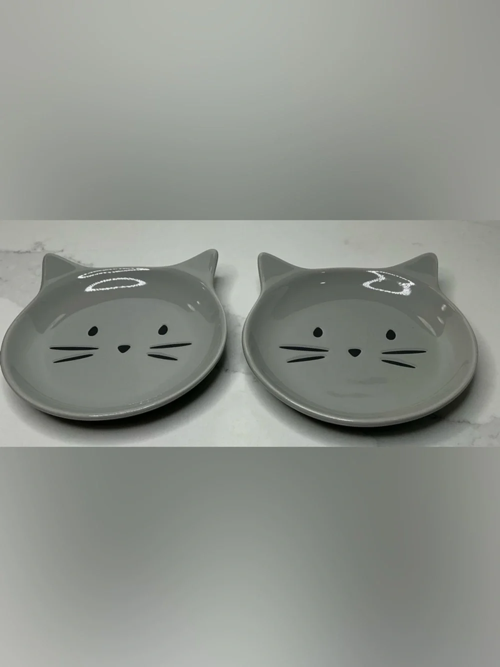 2 Signature Ceramic Bowl Cat Face Shaped Trinket Dish Gray New
